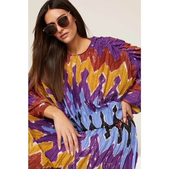 Stella Jean Pleated Tie Dye Blouson Midi Dress Size 46 or US Size 10 - Picture 3 of 11
